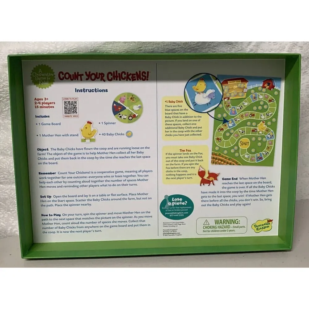 Count Your Chickens Board Game Peaceable Kingdom Cooperative Game for Kids